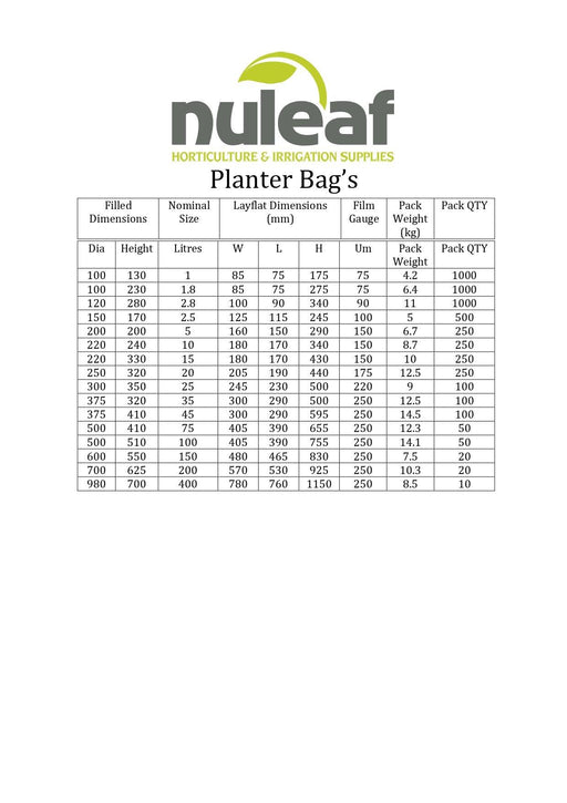 Avocado Long Black Poly Potting Bag - Nuleaf