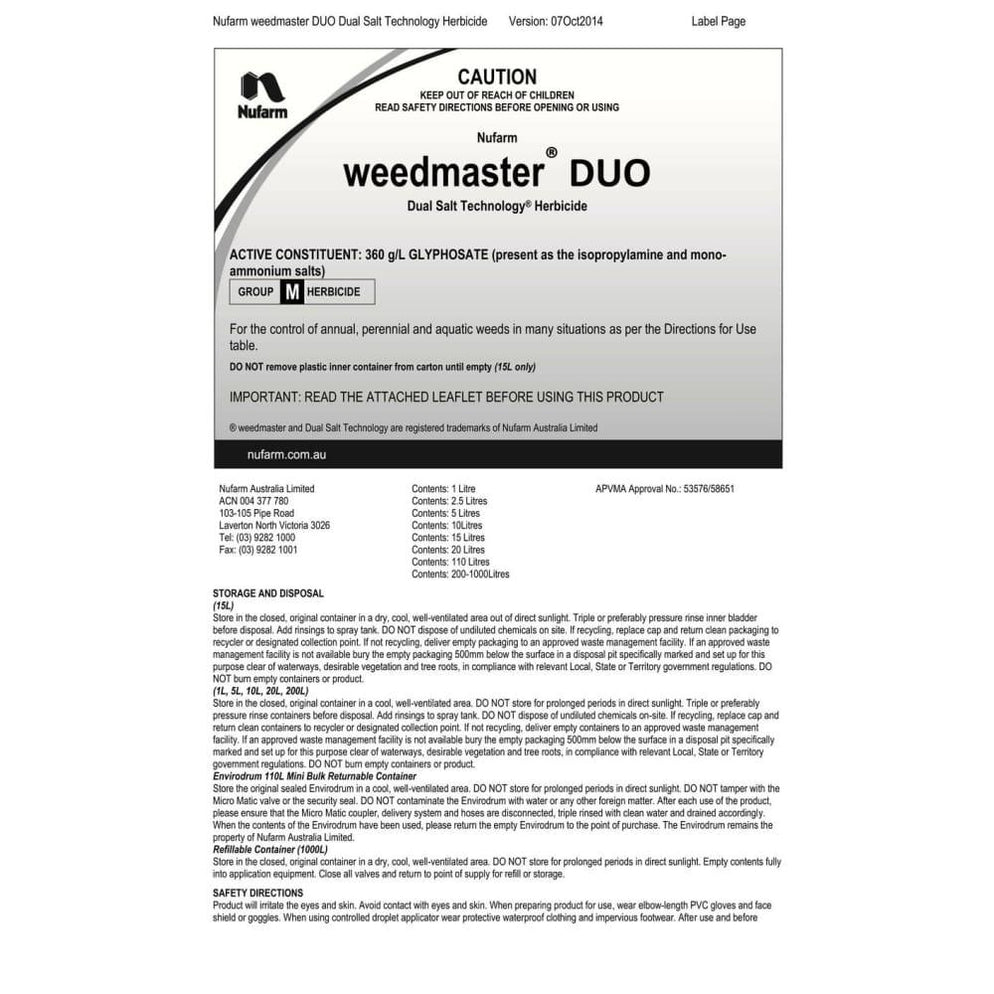Nuleaf Horticulture & Irrigation Supplies Weedmaster Duo 360 (g/l